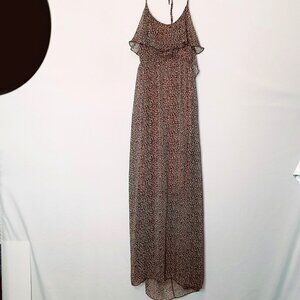 Da MODA Animal Print Maxi Chiffon Halter Dress; Size Medium
